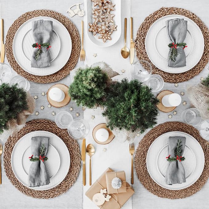 Christmas Napkin Rings Set of 12, Pine Needles Wreath - Image 6