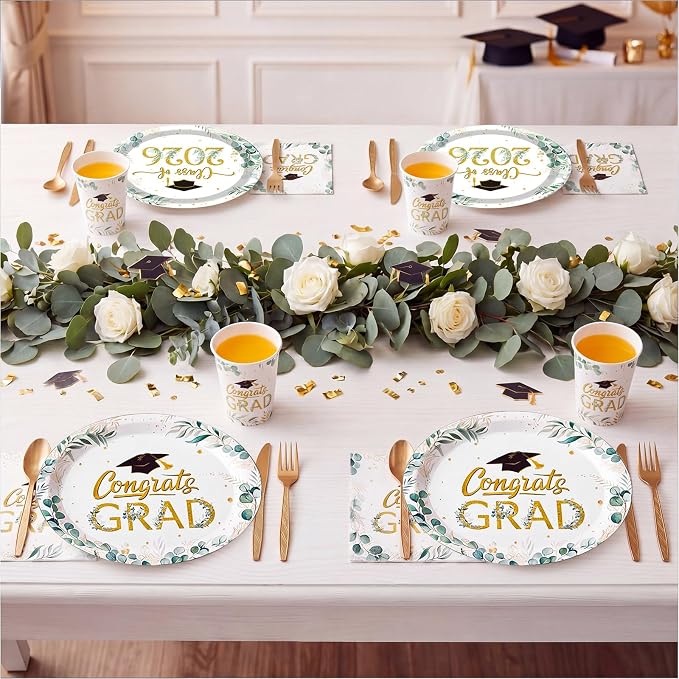 350 Pcs Class of 2026 Greenery Graduation Party Decorations 12 inch Disposable - Image 5