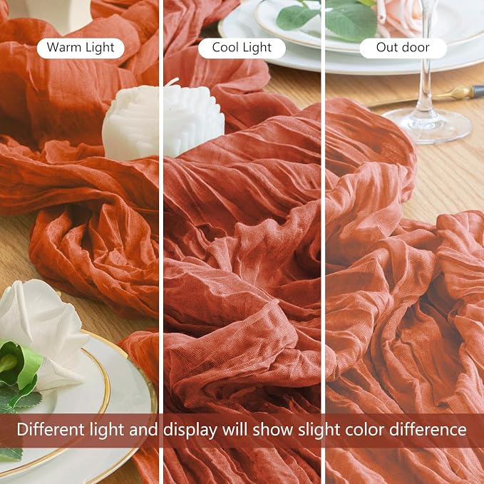 Cheesecloth Fall Table Runner Terracotta 10FT Boho Gauze Runners | 120 Inch - Image 8