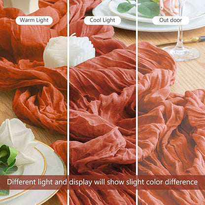 Cheesecloth Fall Table Runner Terracotta 10FT Boho Gauze, 6 Pack | 120 Inch - Image 8