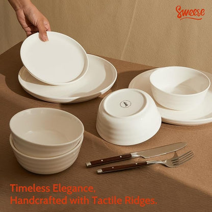 Sweese Plates and Bowls Sets, 18 Pieces Modern Porcelain Dinnerware Set - Image 3