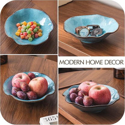 8" Fruit Bowl for Kitchen Counter Decor, Lotus Leaf Shape Ceramic Decorative - Image 3
