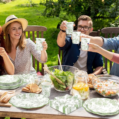Kochorie 144 Pieces Sage Green Floral Paper Plates and Napkins Party Supplies - Image 7