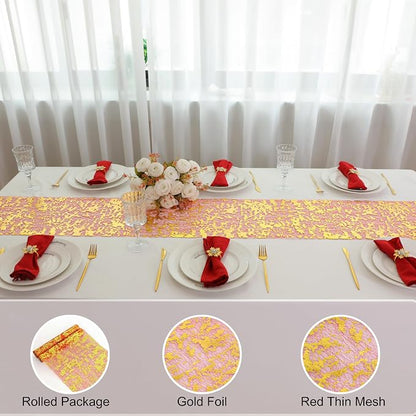 Snowkingdom 2Pcs Gold Table Runner, 11×108 Inch Red and Gold Sequin Glitter - Image 4