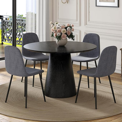 Round Dining Table Set for 4, 45" Modern Faux Marble Kitchen Table and Upholstered Chairs, 5 Piece Small Circle Dinette Set for Dining Room, Kitchen (Black Set)