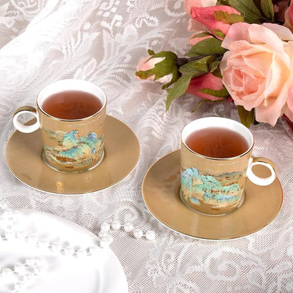 KAMMAK Tea Cups and Saucers Set of 2, Porcelain Coffee Cups, JBE008 | Stackable - Image 5
