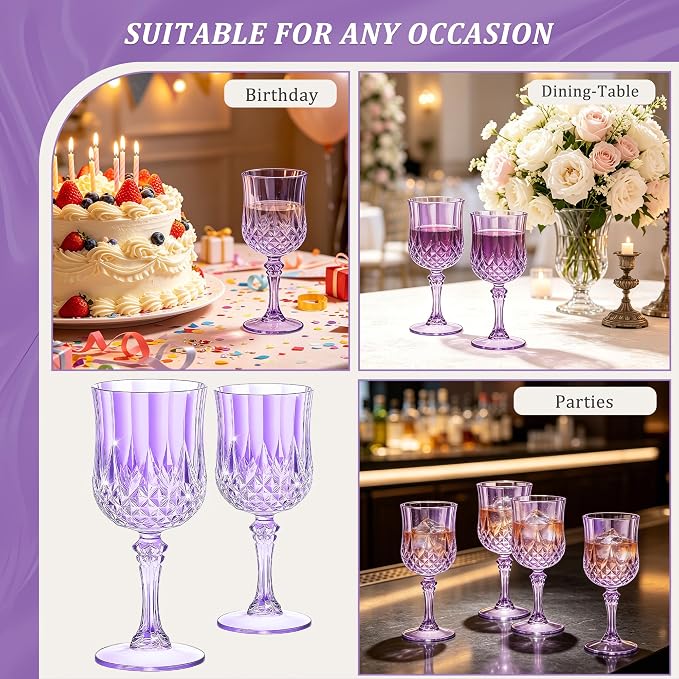 7OZ Plastic Wine Glasses, Reusable Vintage Goblets Unbreakable Drinking Glasses - Image 5
