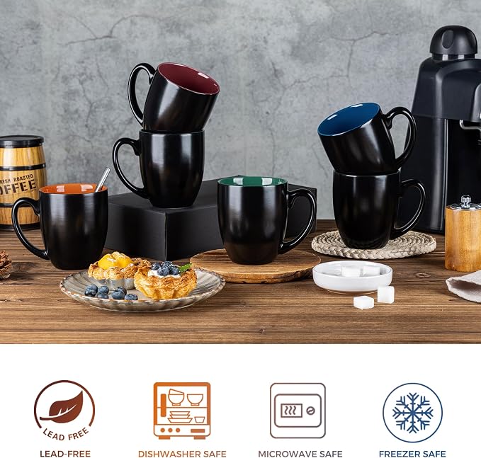 GBhome 16 oz Coffee Mugs Set of 6, Ceramic Coffee Cups- Multi-Color - Image 3