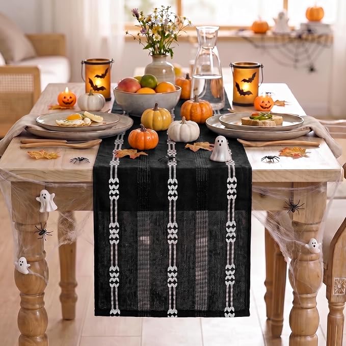 Artoid Mode Black Farmhouse Embroidered Hollow Table Runner, Seasonal Halloween - Image 2