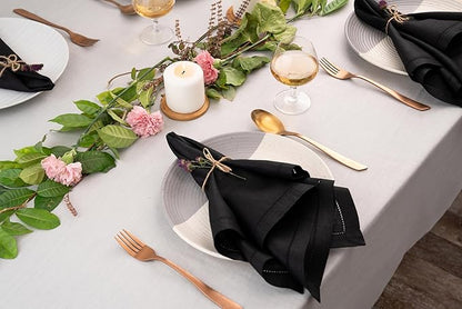 D'Moksha Homes Black Linen Napkins Set of 4 - Classic Hemstitch 100% Pure Linen Hemstitch Dinner Napkins 20 x 20 Inch for Spring, Easter - Handcrafted and Machine Washable