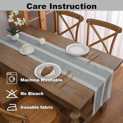 Gernaice Boho Table Runner, Rustic Cotton Linen Farmhouse Table Runners - Image 5