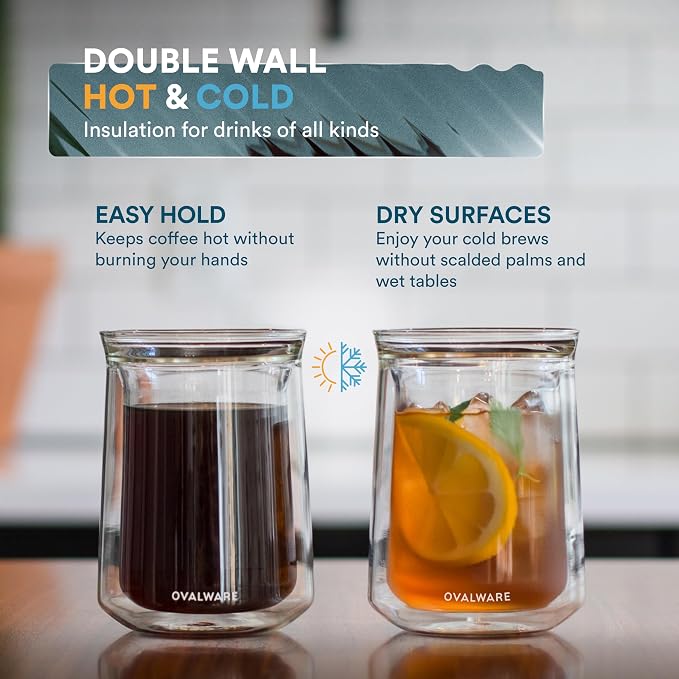 ovalware Double Wall Single Lip Insulated Glass Cup, Cocktails & All Beverages - Image 5