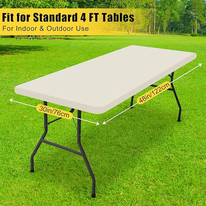 Smiry Rectangle Tablecloth, Elastic Fitted Flannel Backed Vinyl Tablecloths for 4ft Folding Tables, Waterproof Wipeable Table Covers for Indoor, Outdoor, Picnic and Camping (Beige, 30"x48")