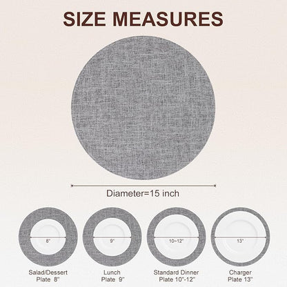 homing 15 Inch Round Cloth Placemats Set of 6, Cotton Linen Blend Washable Table Mats, Farmhouse Dining Place Mats for Indoors & Outdoors, Easy to Clean, Dark Grey