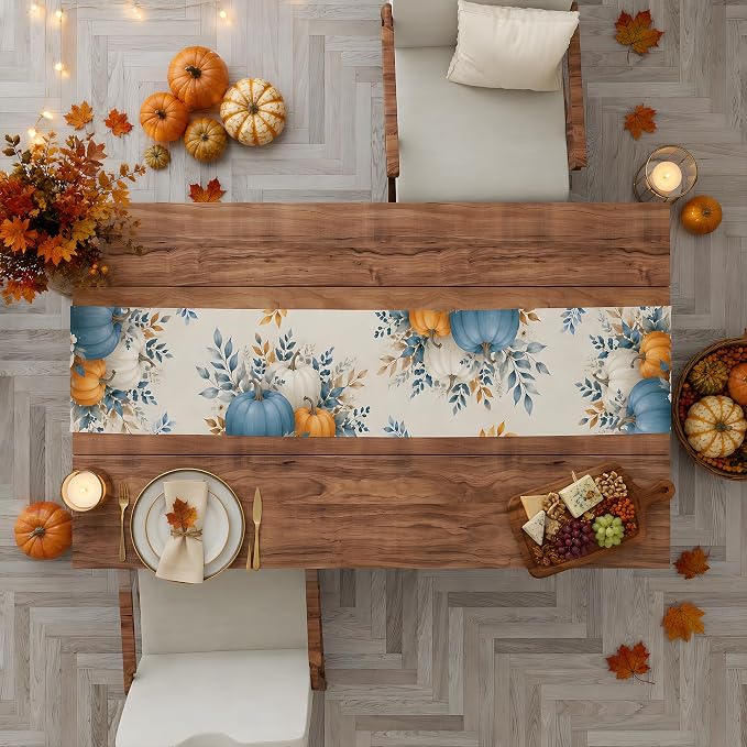 Fall Decor - Blue White Pumpkin Table Runner - Image 6