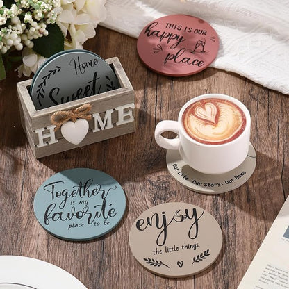 Queekay Coasters Set of 6 House Warming Gifts New Home Wooden Farmhouse Drink - Image 6
