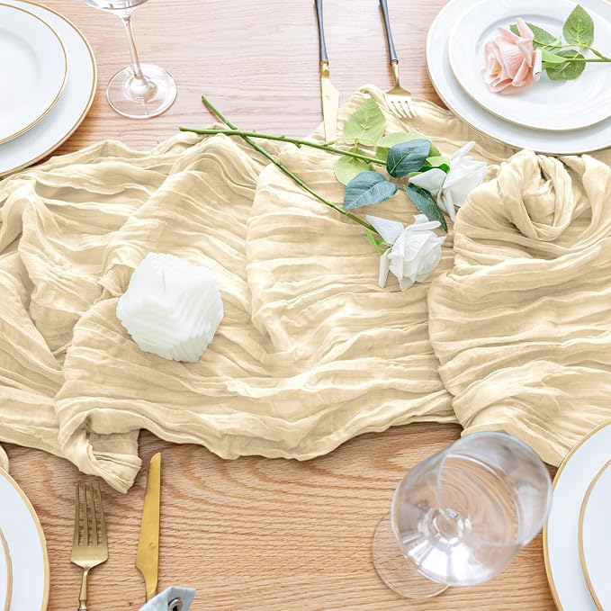 Cheesecloth Table Runner Beige 10FT Boho Gauze Runner, 6 Pack | 120 Inch Cheese - Image 5