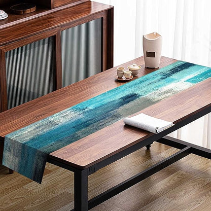 Mcalk Farmhouse Turquoise Table Runner and Placemats Set of 6 Pieces,Teal Turquoise Placemats Modern Art,Blue Grey Abstract Art Cloth Place Mats for Kitchen,Linen Material for Dining Table