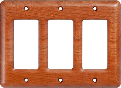 Elegant Cherry Wood Triple Toggle Light Switch Cover Plate – Perfect Replacement for Triple Switch Plates, Stylish Design for Modern Interiors