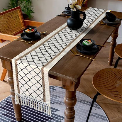 EMMTEEY Macrame Table Runner Boho Style 72 Inches Long, Hexagonal Black | - Image 7
