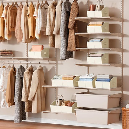 Storage Bins for Shelves - Large Trapezoid Closet Shelf Organizer, Fabric Organization Bins with Handles, Storage Baskets for Clothes, Towel, Purse, 6 Pack, Beige