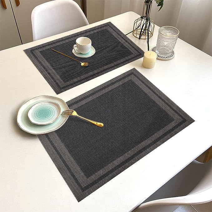 Black Gold Vinyl Placemats Set of 12, Heat Resistant Table Placemats | 18x12 - Image 6
