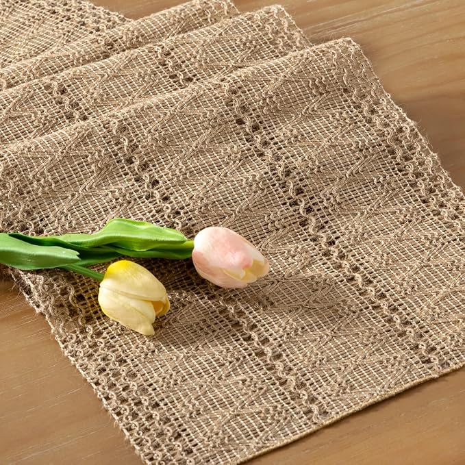 Boho Table Runner Summer Farmhouse Burlap Dining Dresser Scarf Home Decor | - Image 3