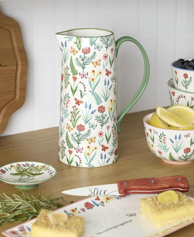 Oneida First Blooms Ceramic Pitcher, 50oz | Butterfly and flower design - Image 2