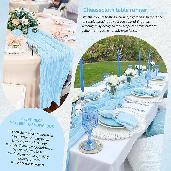 4 Pack Cheesecloth Table Runner 10FT Baby Blue Table Runner Light Blue Boho - Image 8