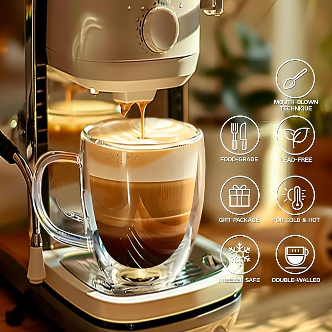 YMMIND Set of 2 Double Walled Glass Coffee Mugs 16 Ounces Insulated Layer - Image 3