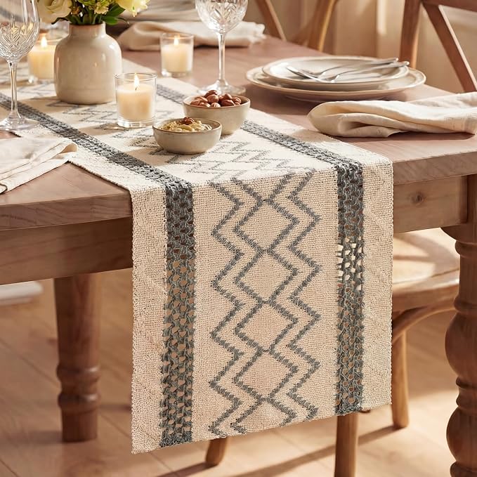 Artoid Mode Dark Grey Stripe Diamond Woven Table Runner 12x36 Inch | Holiday by ArtoidMode