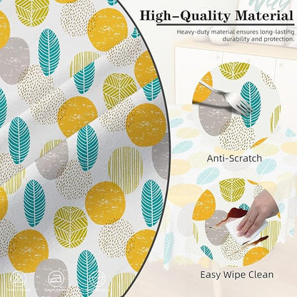 Laeacco 36 Inch Geometric Round Tablecloth Colorful Abstract Oval Leaf Pattern Modern Art Print Table Cloth Washable Waterproof Wrinkle Free Table Cover for Kitchen Dining Picnic Party Decoration