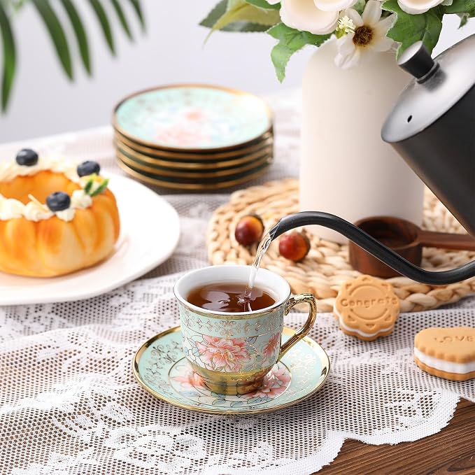 6 Pcs 3 oz Mini Vintage Floral Tea Cups and Saucers Set, Christmas Halloween - Image 6