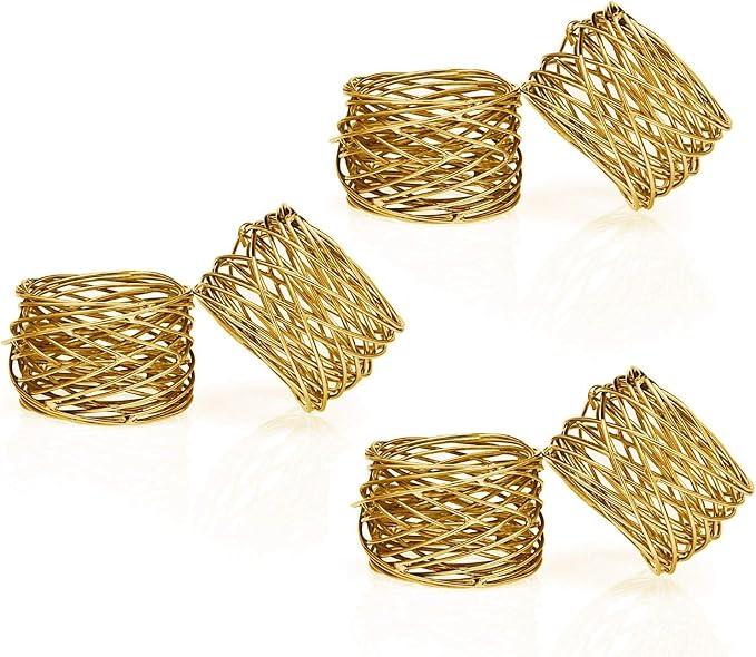 ITOS365 Handmade Round Mesh Gold Napkin Rings Holder - Image 2