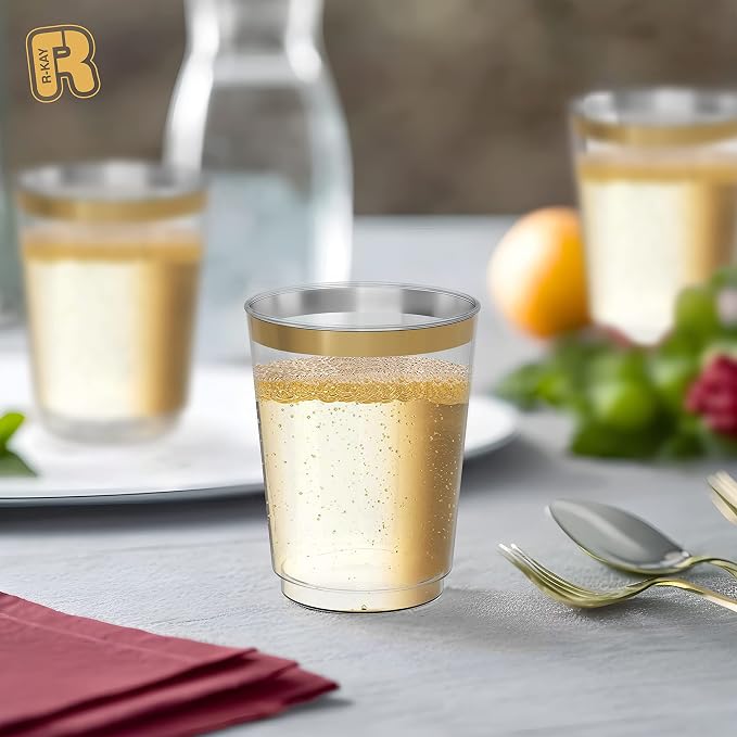 R-kay Gold Plastic Cups, Heavy Duty 10 OZ Disposable cups, Plastic Cocktail - Image 6