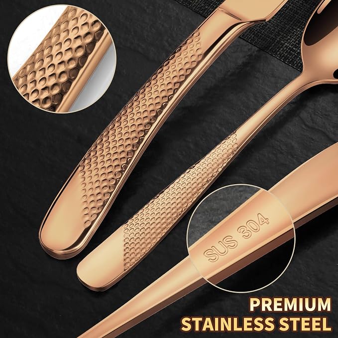 Hammered Rose gold 30 Pieces Set Silverware Set - Image 5