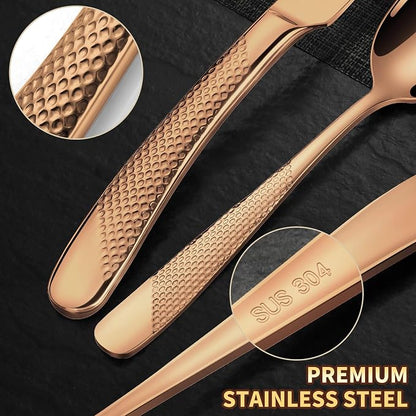 Hammered Rose gold 30 Pieces Set Silverware Set - Image 5