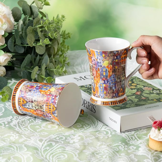 KAMMAK Bone China Coffee Mugs, 9.4oz Floral Tea Cups - Image 5