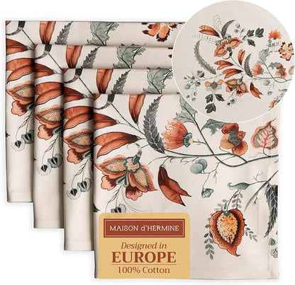 Maison d' Hermine Cloth Napkins Set of 4 100% Cotton for Thanksgiving Christmas Decorations Everyday Reusable Square Fall Napkins Cloth Washable Dinner Party (Dalida, 20"x20")