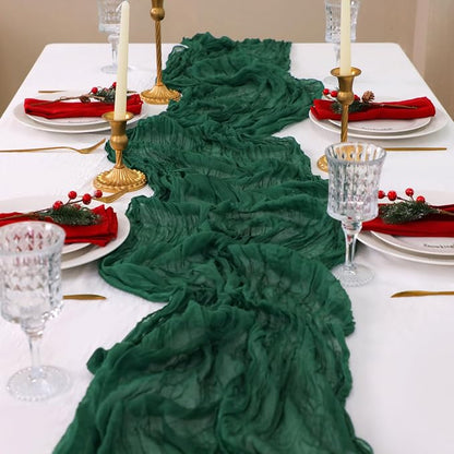 Snowkingdom Emerald Green Table Runner 120 Inch 10 Ft Rustic Boho Dark Green - Image 7