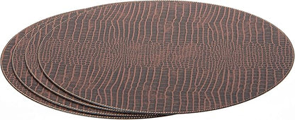 Nikalaz Oval Placemats Set (Pack of 4) Recycled Leather Table Mats 18 x 13 inches (45.7 x 33 centimetres), Kitchen Dining Table Decor by Nikalaz (Crocodile)