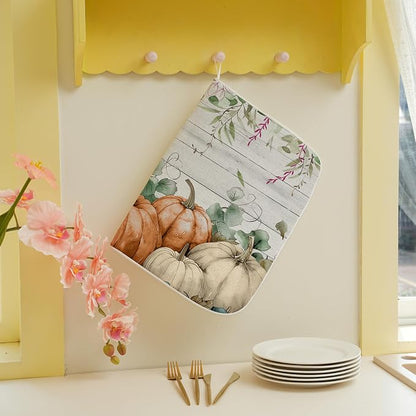 Fall Pumpkin Dish Drying Mat for Kitchen Counter 18x24 Thanksgiving Watercolors - Image 3