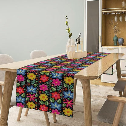 YCness Ethnic Mexican Table Runer, Mexican Flower Traditional Pattern Ornate - Image 4
