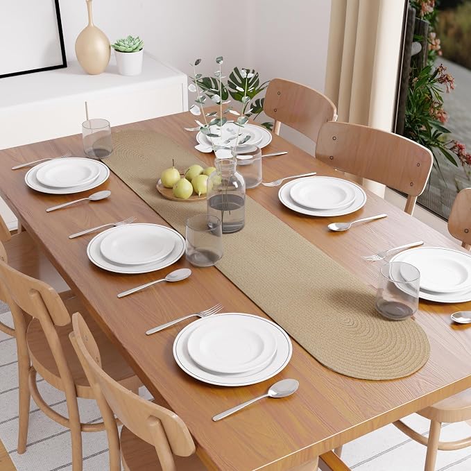 Encasa XO Table Runner, Handmade Ribbed Cotton 12"x54" | Beige, Heat & Scratch - Image 3