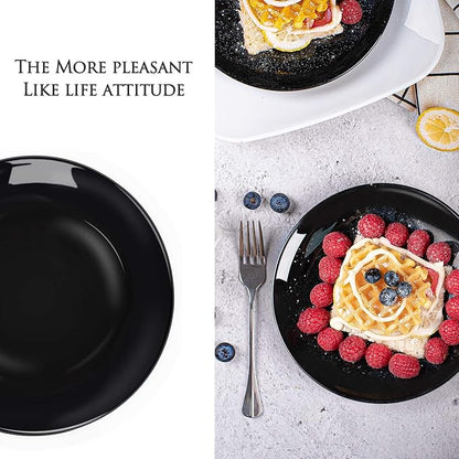 DELLING Porcelain Appetizer Plates, 7 Inch Black Dessert/Salad Plates - Small Dinner Plates for Sides, Snack, Pasta - Kitchen Ceramic Serving Dishes, Microwave and Dishwasher Safe - Set of 6