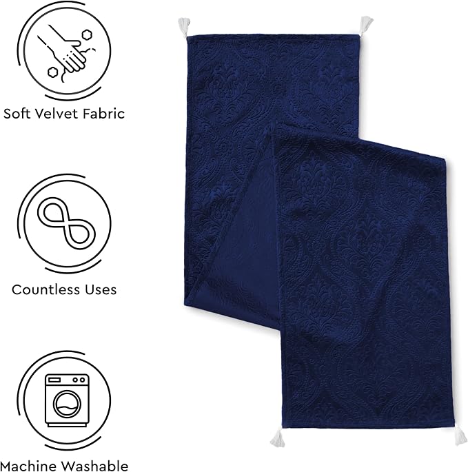 Encasa XO Table Runner, Embossed Velvet, Elegant 13"x94" | Navy Blue, 175 GSM - Image 4