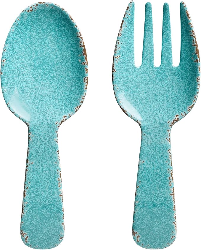 Crackle Melamine Salad Servers, Serving Utensil Set, Includes Serving Fork and by SupremeHousewares