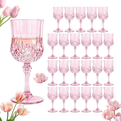 24Pack Plastic Wine Glasses, 7oz Vintage Goblets by LEYIQU