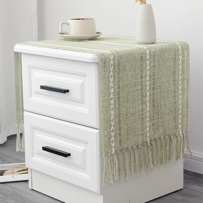 Farmhouse Rustic Sage Green Table Runner - Image 2