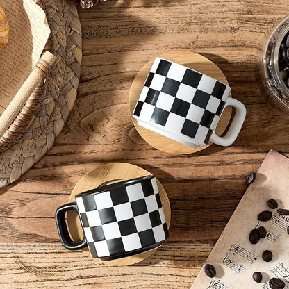 LUKA Ceramic Stackable Black and White Checkered Espresso Cups - Image 5
